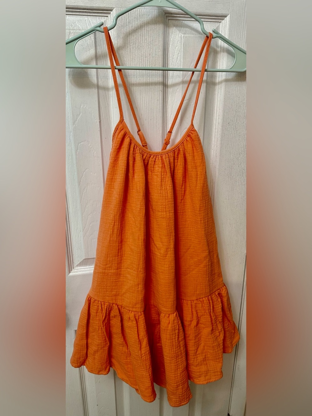MABLE Gauzy Peach Tiered Mini Dress, Small